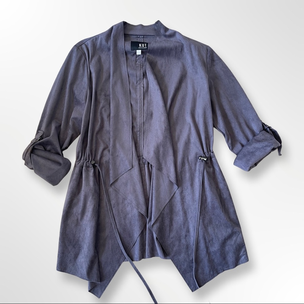Kut from the Kloth Faux Suede Drape Open Jacket Drawstring Waist